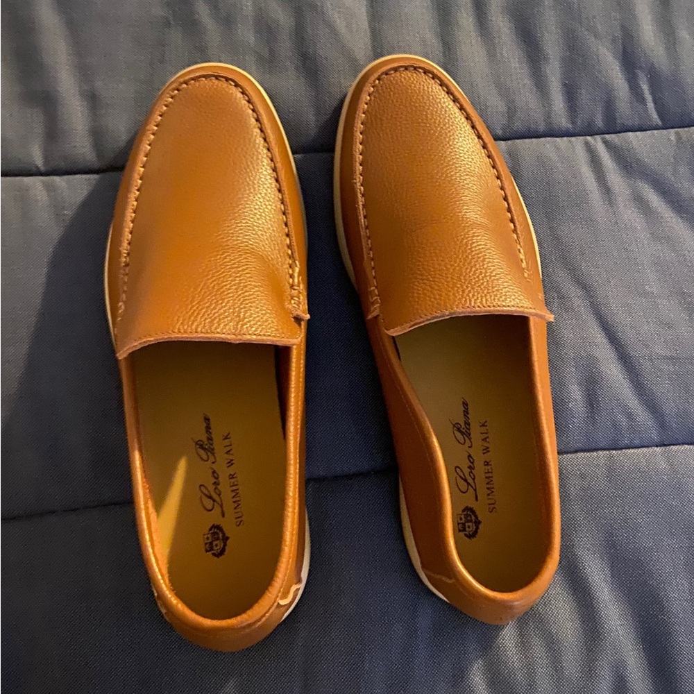 Loro Piana Tan Leather Loafers Moccasin-Style Slip-Ons
